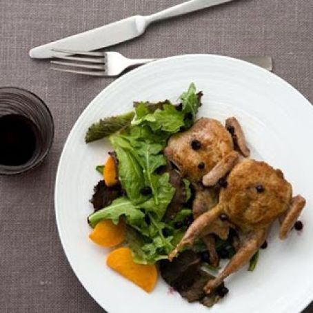 QUAIL SAUTEED w/GREENS & HUCKLEBERRIES
