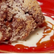 Chocolate-Coconut Bread Pudding with Passion Fruit Sauce
