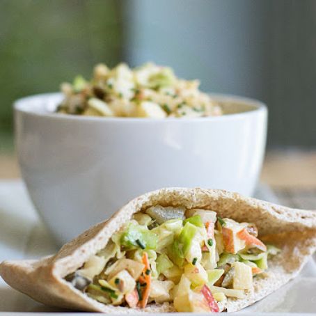 Pita Pockets with Cabbage Apple Slaw and Green Chile Dressing (Recipe)