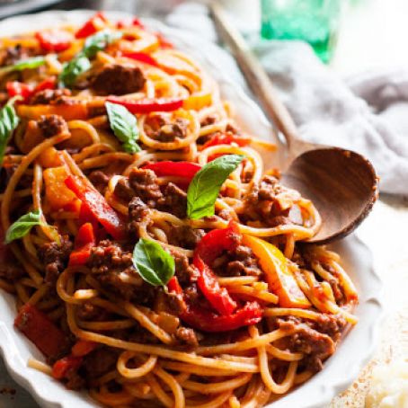 Spaghetti alla Chitarra with Sweet Pepper Lamb Ragu