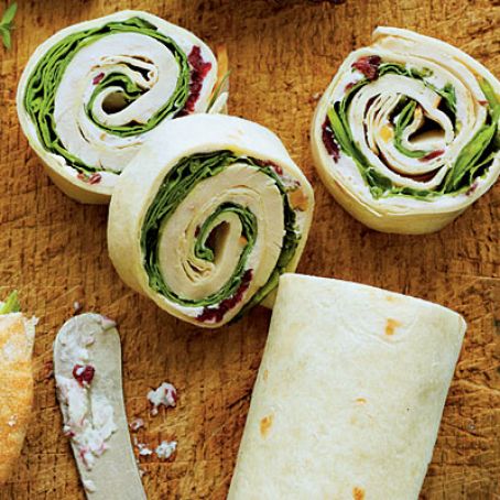 Turkey and Spinach Wraps with Cranberry Walnut Cream Cheese Spread