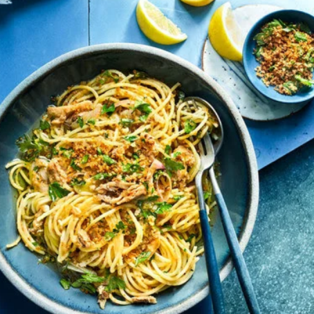Lemony Spaghetti with Sardines & Bread Crumbs