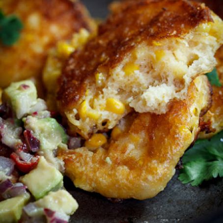 Cheesy Corn Cakes with Spicy Avocado Salsa - Simply Delicious— Simply Delicious