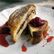 Chocolate Mascarpone Stuffed French Toast with Strawberry Syrup