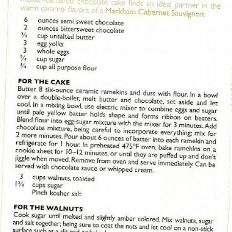 MOLTEN CHOCOLATE CAKE WITH CANDIED WALNUTS