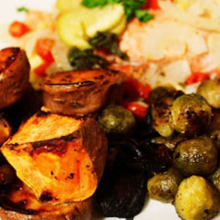 SALMON WITH SWEET POTATO & BRUSSELS SPROUTS