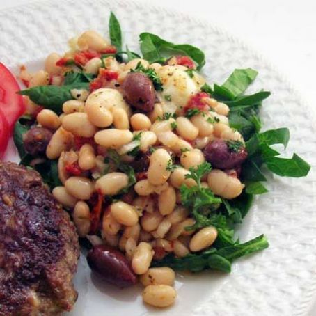 Tuscan White Bean Salad with Spinach, Olives, and Sun-Dried Tomatoes