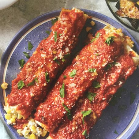 Sweet Corn & Ricotta Cannelloni with Sauteed Summer Squash