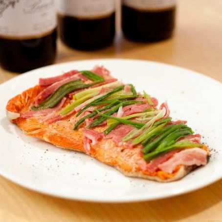 Salmon with Scallions and Bacon