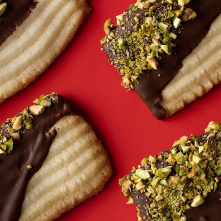 Chocolate-Dipped Spritz Washboards with Pistachios