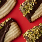 Chocolate-Dipped Spritz Washboards with Pistachios