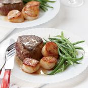 Steak with Scallops in Champagne Butter Sauce