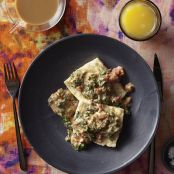Buttermilk Biscuits with Spicy Tomato Gravy & Greens