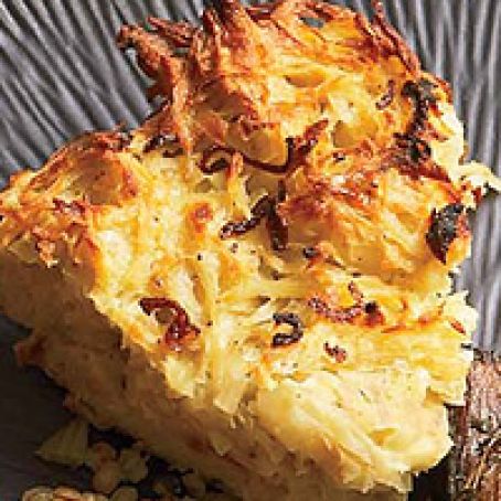 Potato Kugel with Fried Shallots