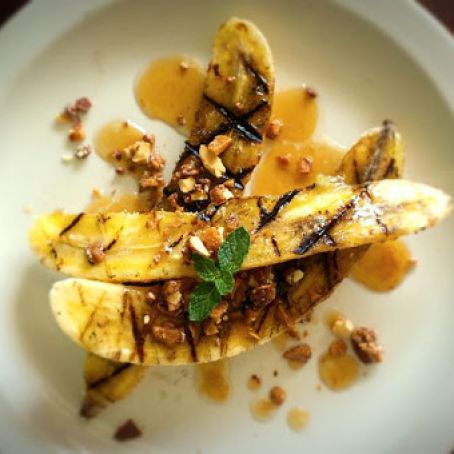 Grilled Bananas with Buttered Maple Sauce and English Toffee