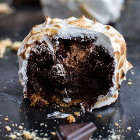 Meringue Encased Chocolate Mousse S’more Cakes