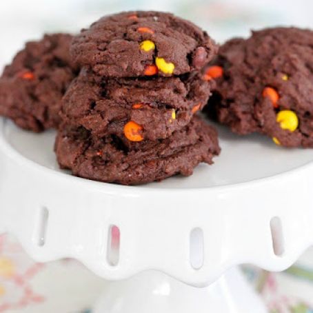 Reese Pieces Double Chunk Chocolate Cookies