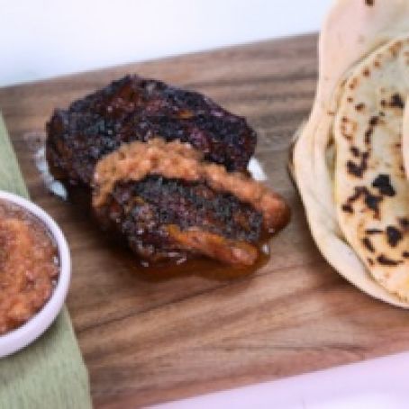 Jerk Chicken with Spicy Pineapple Ketchup and Roti