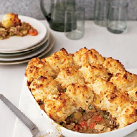 Beef and Vegetable Potpie with Cheddar Biscuits