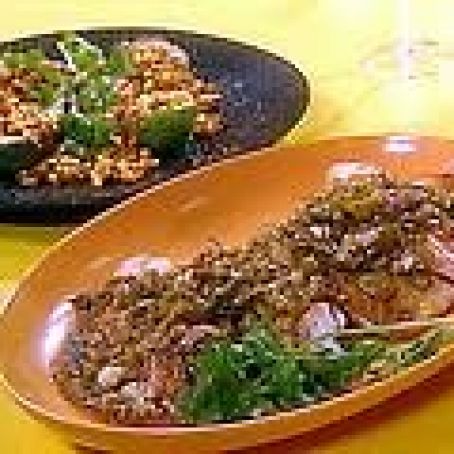 Tilapia with Tomatillos and Avocado filled with Maque Choux