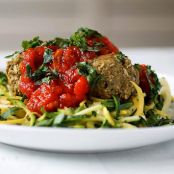 EGGPLANT ‘MEATBALLS’ OVER ZUCCHINI PASTA