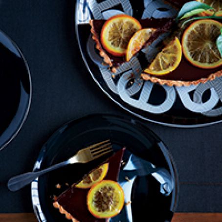 Bittersweet Chocolate-Truffle Tart with Candied Oranges