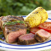 CHILI STRIP STEAKS WITH CHIMICHURRI AND CHIPOTLE DRIZZLE