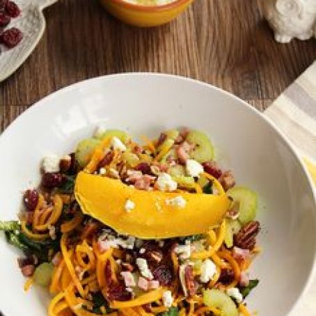 Spiralized Butternut Squash and Apples with Lentils and Maple-Balsamic Sauce