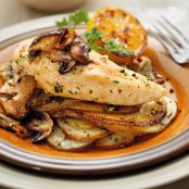 Chicken and Mushrooms on Garlicky Potatoes