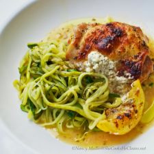 Lemon Garlic Chicken with Goat Cheese and Zucchini Noodles