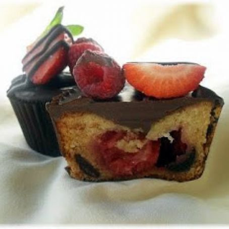 Dark Chocolate Raspberry Cupcake with Strawberry