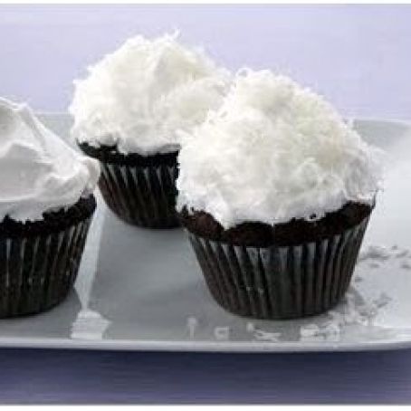 Chocolate-Almond Cupcakes with Fluffy Coconut Frosting
