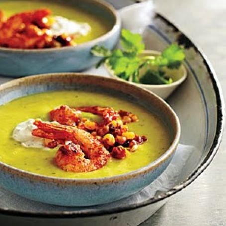 Chilled Avocado Soup with Seared Chipolte Shrimp