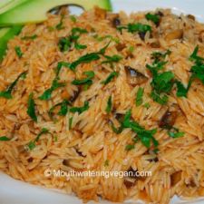 Greek Style Vegan Orzo with Mushrooms