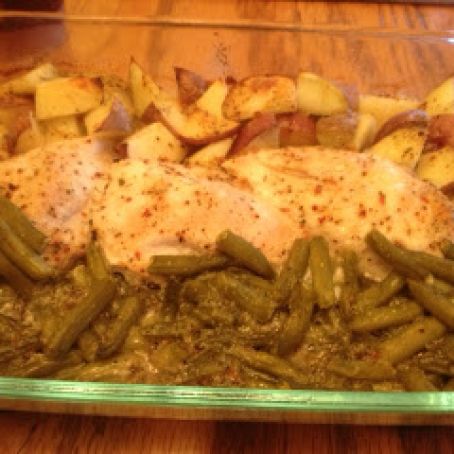 Italian Chicken, New Potatoes and Green Bean Bake