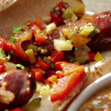 Smoked Sausage with BBQ Remoulade and Green Tomato Chowchow Relish