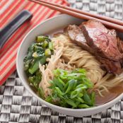 Beef Ramen Noodle Soup with Choy Sum and Enoki Mushrooms