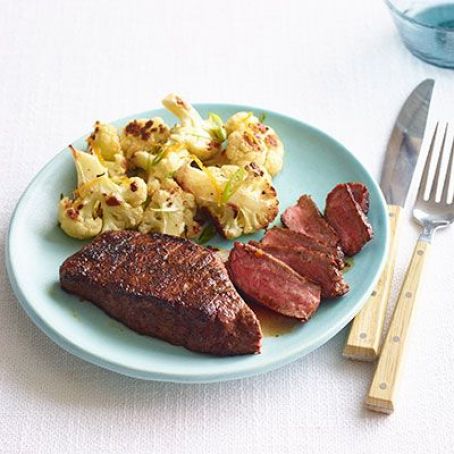 Steak with Orange-Roasted Cauliflower and Scallions