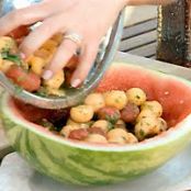 Watermelon and Cantaloupe Salad with Mint and Basil Vinaigrette