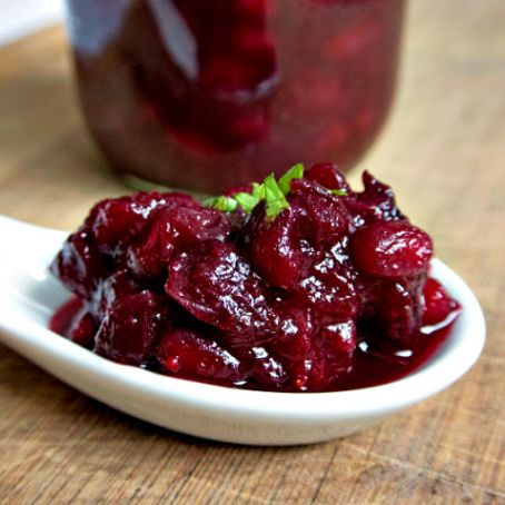 Pomegranate Cranberry Sauce with Basil