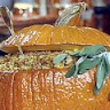 Overstuffed Pumpkin with Cornbread, Apples and Turkey Sausage with Sauvignon Blanc