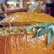 Overstuffed Pumpkin with Cornbread, Apples and Turkey Sausage with Sauvignon Blanc