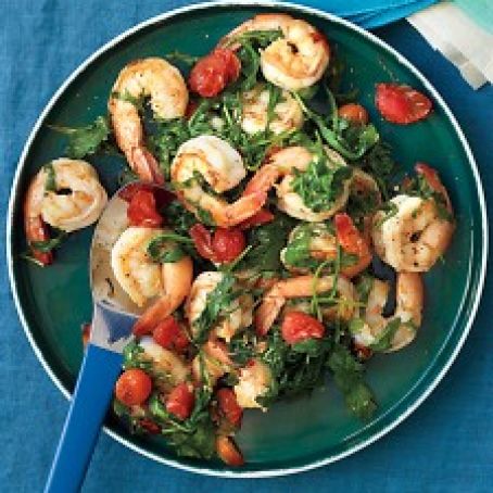 Sauteed Shrimp with Arugula and Tomatoes