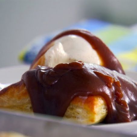 Apple Turnovers with Caramel Sauce and Ice Cream*