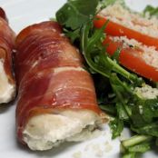 Chicken Stuffed Saltimbocca with Arugula and Tomato Salad