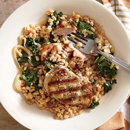 Grilled Pork Medallions with Farro and Escarole