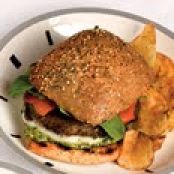 Portobello Burgers with Pesto, Provolone, and Roasted Peppers