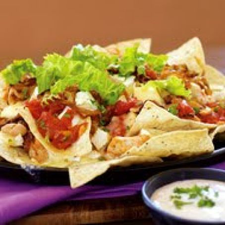 Gourmet Chicken Nacho Platter with Spiked Sour Cream