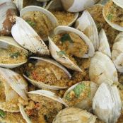 Appetizers (Grilled Clams with Basil Breadcrumbs)