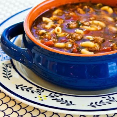 Italian Sausage, Tomato, and Macaroni Soup with Basil